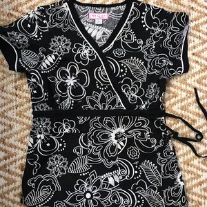 Koi scrub top v neck with tie